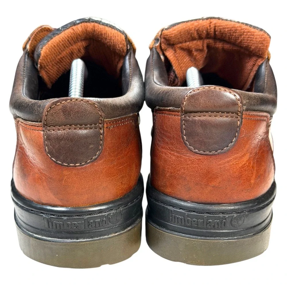 Vintage Timberland Low Oxford Boots Mens 11 Brown Leather Lug Sole Hiking Y2K